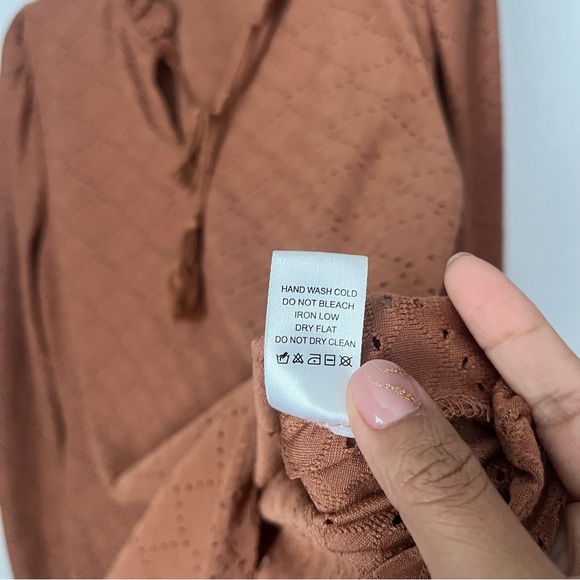 Melograno‎ Rico Women Casual Lantern Sleeve V Neck Large Burnt Orange Top Blouse - Picture 5 of 9